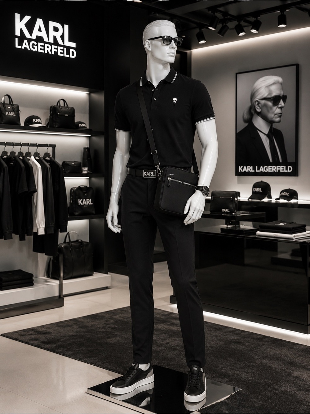 Karl Lagerfeld Black Polo with White Trim
